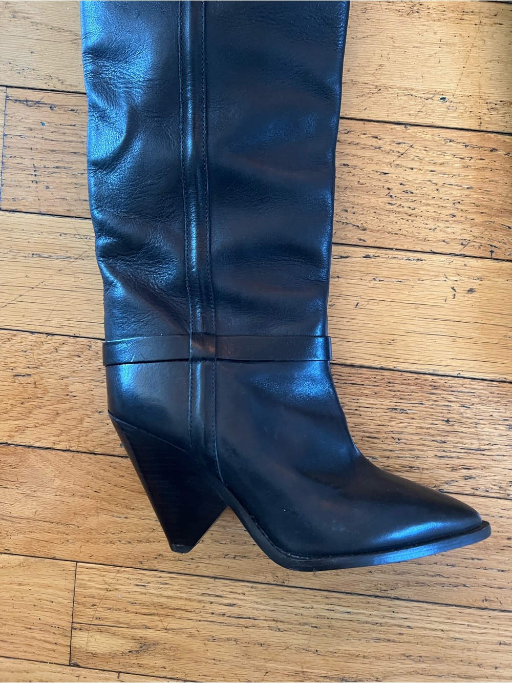 Women’s Black Over-the-Knee Leather Heeled Boots - Picture 3 of 8